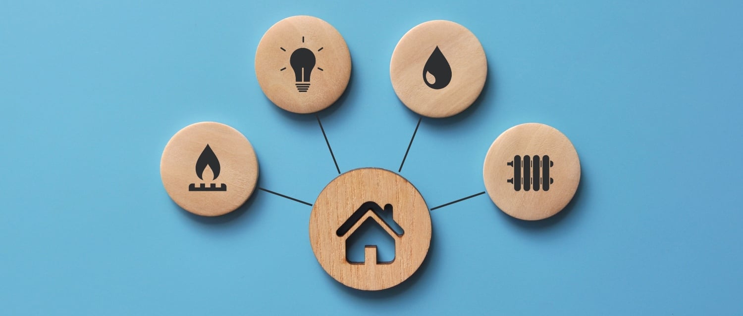 Utility icons on wooden circles