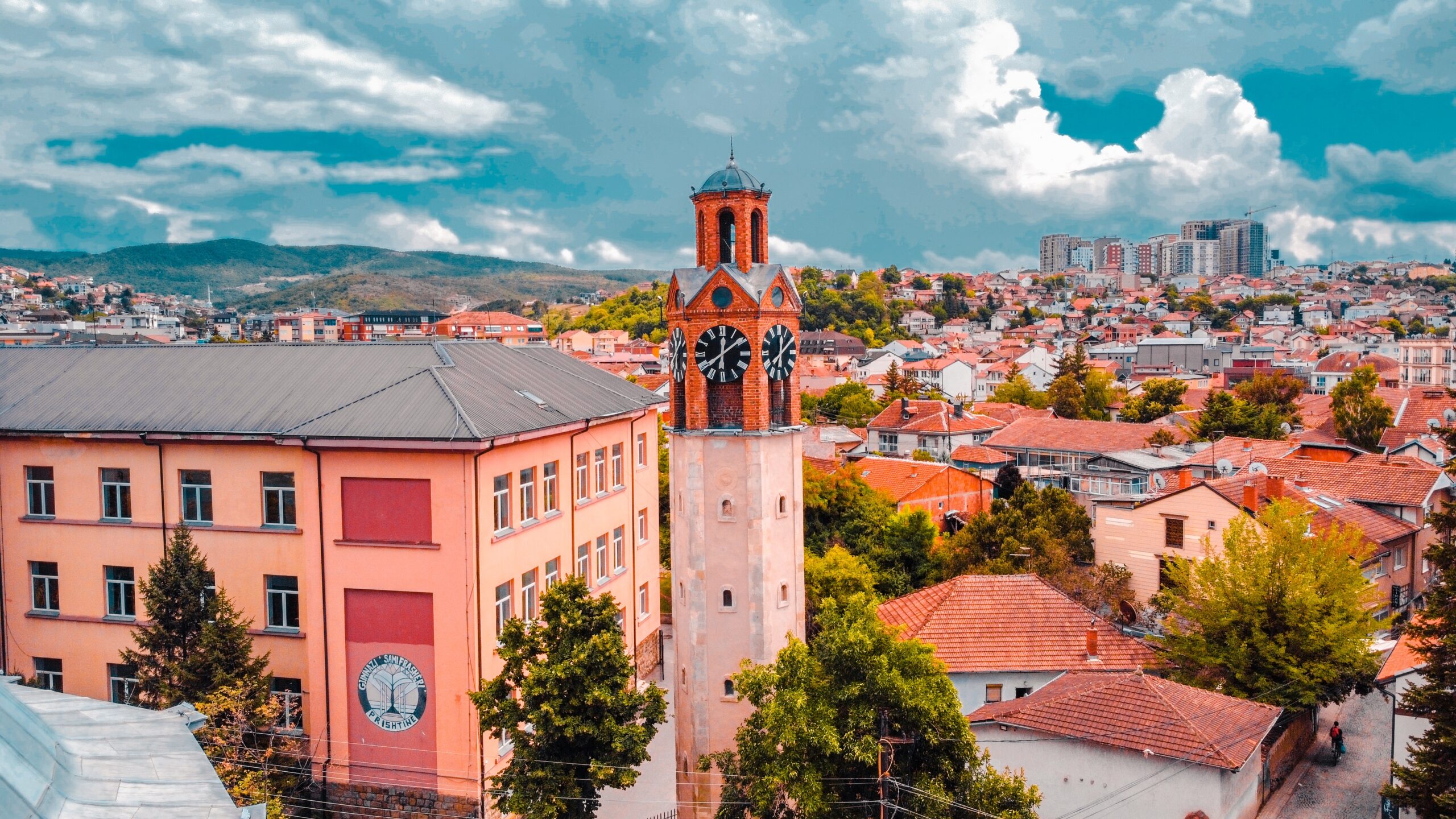 Clock Tower of Pristina Under Cloudy Sky