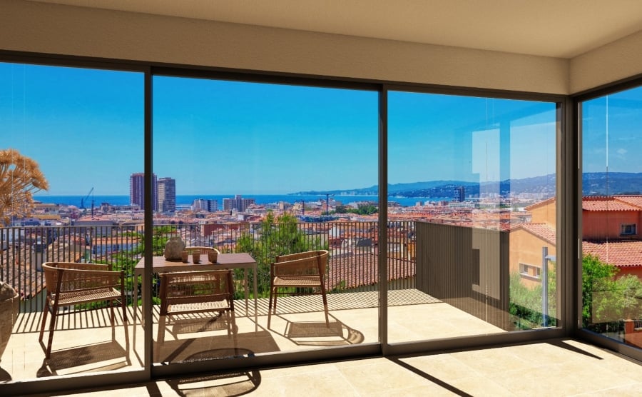 City and sea view from an apartment