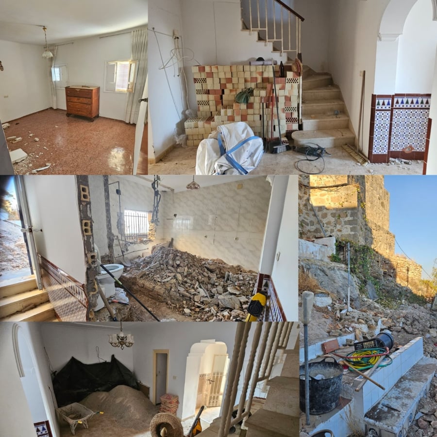 Collage of inside a house with rubble